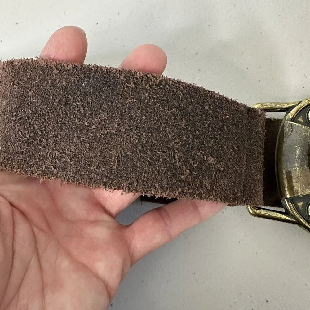 Steve Madden Belt Brown Suede Leather Brass Buckle‎ Rhinestone Size M